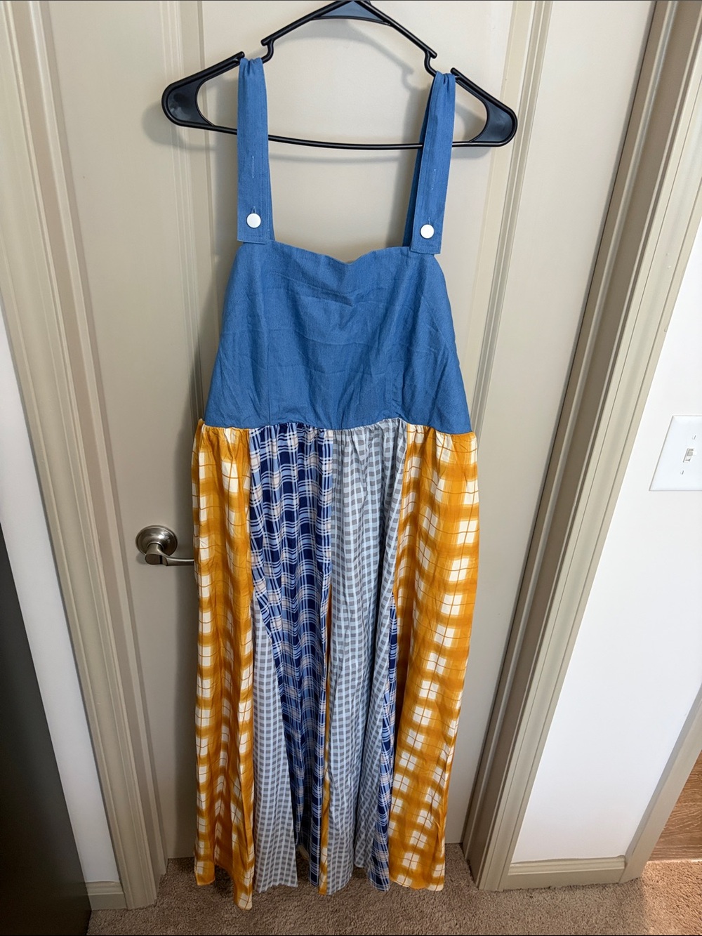Blue and Yellow Patchwork Women’s Overalls Skirt